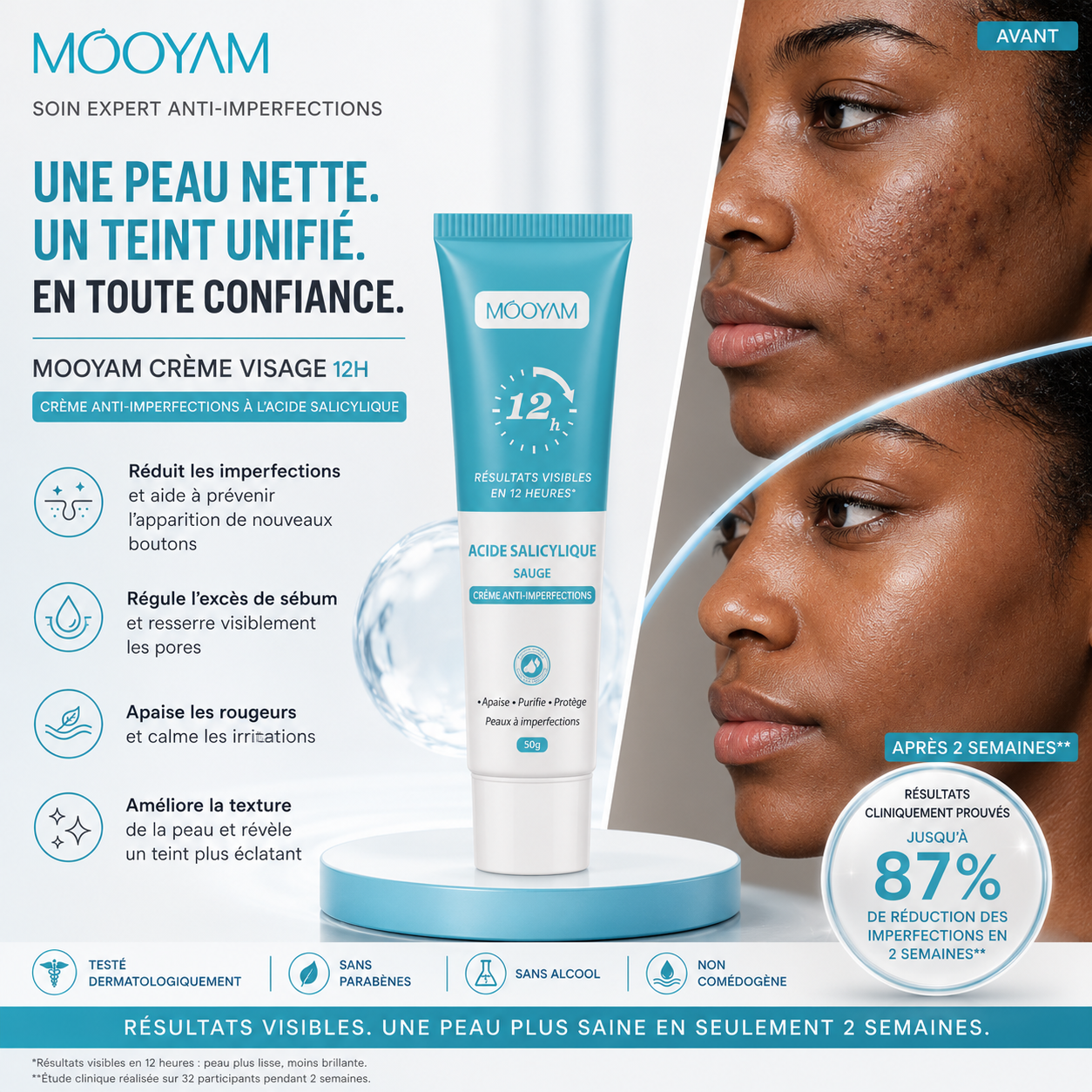 Crème Anti-Acné Visage 12H